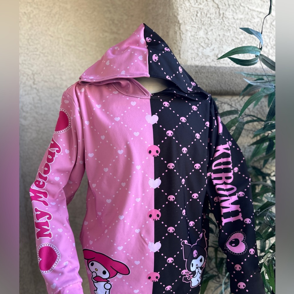 Blackmilk clothing split My Melody & Kuromi oversized Hoody- Pink and Black Sz L